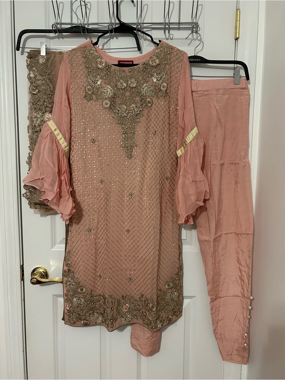Kohinoor Pakistani 3 piece stitched suit in pink with embroidery